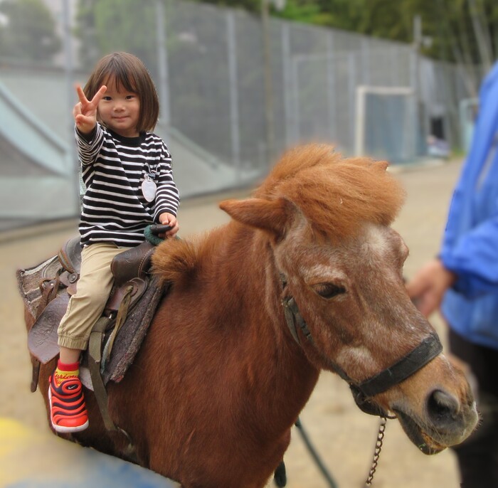 ポニーに乗って嬉しかったよ♪（移動動物園）